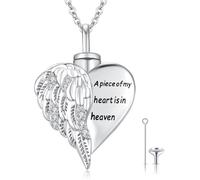 CHENGHONG Ashes Necklace, Urn Necklaces for Ashes White Gold Plated Angel Wing Ashes Keepsake Cremation Pendant A Piece of My Heart is in Heaven Ashes Jewellery for Mum Dad Women Men Dog