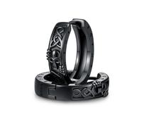 CHENGHONG Black Skeleton Hoop Earrings for Men 925 Sterling Silver Black Skull Earrings Viking Norse Rune Jewellery for Women Husban Wife