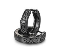CHENGHONG Black Viking Hoop Earrings for Men 925 Sterling Silver Black Arrow Earrings Norse Rune Jewellery for Women Husband Fathers Day