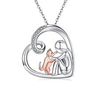 CHENGHONG Cat Necklace 925 Sterling Silver Cat Pendant Heart Necklace for Girls Animal Pet Jewellery for Her Women Children…