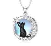 CHENGHONG Cat Necklace for Women 925 Sterling Silver Black Cat Pendant Necklace Moonstone Celtic Moon Animal Black Cats Jewellery for Girls Christmas Gifts…