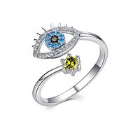 CHENGHONG Evil Eye Rings 925 Silver Lucky August Birthstone Adjustable Blue Eye Ring Ring Evil Eye Jewellery for Wome, Personalised Jewellery Gifts for Wome Girls Kids