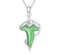 CHENGHONG Green Leaf Necklace 925 Sterling Silver Hobbit Green Leaf Pendant Hobbit Jewellery Gifts for Women Girls