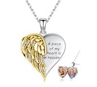 CHENGHONG Locket Necklace 925 Sterling Silver Golden Angel Wings Heart Pendant Locket Necklace Holds Picture Memorial Jewellery Gifts for Women Girls…