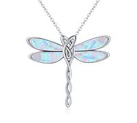 CHENGHONG Opal Dragonfly Necklace 925 Sterling Silver White Opal Dragonfly Pendant Delicate Dragonflies Jewellery Gifts for Women Girls