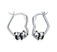 CHENGHONG Panda Hoop Earrings 925 Sterling Silver Heart Shape Earrings Panda Gifts Jewellery for Women Girls