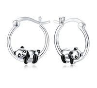 CHENGHONG Panda Hoop Earrings 925 Sterling Silver Hypoallergenic Small Huggie Earrings Panda Gifts Jewellery for Women Girls