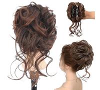 ChengJin Claw Messy Bun Hair Pieces, Curly Human Hair Bun Clip, Light Brown (#534036)