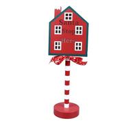 Chenglanhsjg Christmas Stop Here Decor Metal Solid Wood LED Delicate Santa Stop Here Tree Topper for Christmas Party (House 11.3x8x33cm)