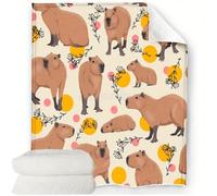 CHENGLI Beige Capybara Print Soft Warm Flannel Blanket - Cute Animal Capybara Throw for Couch, Sofa, Bedroom, Camping, Travel - 70 * 100cm