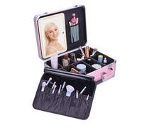 CHENGLIN Makeup Case with Lighted Mirror - Waterproof Travel Train Case, Cosmetic Organizer with Adjustable Dividers, Magnetic LED Mirror, Portable Makeup Suitcase for Women (pink)
