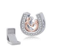 CHENGMEN 925 Sterling Silver Charms for Bracelets Mum Daughter Rose Gold Plated Lucky Horseshoe Charm Gifts for Women Girls with Jewellery box