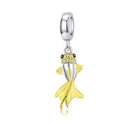 CHENGMEN 925 Sterling Silver Gold Plated Lucky Fish Charms for Bracelets Gifts