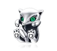 CHENGMEN Cute Little Fox with Green Eyes Charms 925 Sterling Silver Animal Beads Charm fit European Bracelets Gifts for Women