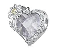 CHENGMEN Love Heart Daisy April Birthstone Charms for Bracelets 925 Sterling Silver Birthday Flowers Cute Charm Girl Women Gifts Jewellery