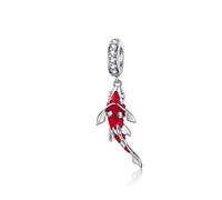 CHENGMEN Mothers Day Red Enamel Lucky Fish 925 Sterling Silver Charms for Bracelets Cute Funny Animal Dangle Bead Charm Pendant Idea Gifts for Women Girls