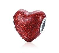 CHENGMEN Rose In Heart 925 Sterling Silver Christmas Red Charms For Bracelets Wedding Anniversary Birthday Charm Gifts for Mum Wife Girlfriend