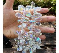 Chengmu 12x25mm Clear Teardrop Glass Beads for Jewelry Making 30pcs Horizontal Hole Crystal Glass Pendants Suncatchers Chandelier Prism Parts Beads for Decoration Party Christmas Wedding (AB Colour)