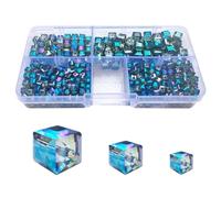 Chengmu Clear Green Cube Glass Beads for Jewelry Making, Faceted Square Crytal Spacer Beads for Bracelet Necklace Earring (4mm 6mm 8mm Mixed Sizes, 530pcs)