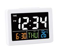 chengong Temperature Display LCD Display White Digital Alarm Clocks, Date and Time Digital Clock Portable Table Clock for Bedrooms Living Room Office Home Use, 5.3 x 1.8 x 3.9in White