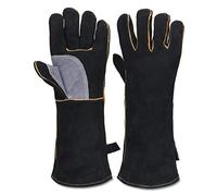 chengsan Extreme Heat & Fire Resistant Gloves Leather with Kevlar Stitching,Perfect for Fireplace, Stove, Oven, Grill, Welding, BBQ, Mig, Pot Holder, Animal Handling, Black-Grey