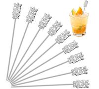 Chengu 10 Pcs Tiki Martini Picks Stainless Steel Cocktail Sticks, Tiiki | Tropical Drink Stirrers at Beach Party, Reusable Swizzle for Martini Appetizers, Food Skewers in Summer Gatherings