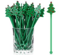 Chengu 100 Pcs Christmas Drink Stirrers Xmas Stir Sticks Bulk Holiday Coffee Stirrers Plastic Swizzle Stick Hot Cocoa Bar Supplies Chocolate Decoration Reusable Cocktail Mixer(Christmas Tree)