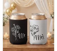 Chengu 2 Pcs Wedding Can Cooler Sets Mr and Mrs Gifts Couples Honeymoon Essentials Just Married Bride and Groom Gift White Black Beer Coolers Sleeves for Wedding Toast Engagement Bridal Shower