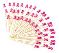 Chengu 400 Pcs Breast Cancer Awareness Cocktail Picks 4.7 Inch Pink Ribbon Bamboo Toothpicks Sandwich Appetizer Fruit Sticks for Cupcakes, Bbq, Fruit, Appetizers, Finger Foods Fundraising Events