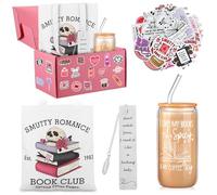 CHENGU 54 Pcs Smutty Book Lovers Gifts Include Glass Cups Spicy Tote Bag Smutty Book Stickers Metal Bookmark for Women Dark Romance Merch Bookish Smut Reading Gift Basket for Christmas Reader