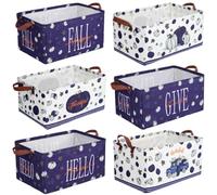 CHENGU 6 Pack Fall Storage Bin Collapsible Autumn Pumpkin Basket for Gifts Truck Holiday Decor Blue Fall Large Basket Foldable Box Storage Bag Totes with Handle for Clothes Packing Bedroom Office Home