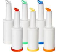 CHENGU 6 Pcs Bar Pour Colorful Juice Pouring Bottle Containers 34 oz Plastic Juice Dispensers for Bar Home Party Kitchen Supplies (White,Orange,Red,Yellow,Blue,Green)