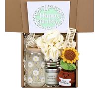 CHENGU Daisy Birthday Gifts Box Set for Women Happy Birthday Gift Basket for Her Sister Friends Includes Daisy Straw Cup, Candle, Bracelets, Crocheted Sunflower, Hair Claw Clip, Hair Scrunchie, Card