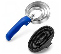 CHENGU Reversible Stainless Steel Curry Comb with Large Rubber Curry, Horse Brushes for Grooming Kit Rubber Horse Comb for Shedding Grooming Dog Goat Cattle Cow donkey Brush Supplies (Blue)