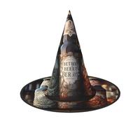 ChenGua 2 PCS Halloween Witch Hat for Adults,3 beer bottles Print Foldable Steeple Wizard Costume Cap, for Holiday Party Accessory