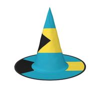 ChenGua 2 PCS Halloween Witch Hat for Adults,Flag of the Bahamas Print Foldable Steeple Wizard Costume Cap, for Holiday Party Accessory