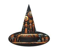 ChenGua 2 PCS Halloween Witch Hat for Adults,Primitive Totem Print Foldable Steeple Wizard Costume Cap, for Holiday Party Accessory