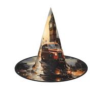 ChenGua 3 PCS Halloween Witch Hat for Adults,London Color Taxi Print Foldable Steeple Wizard Costume Cap, for Holiday Party Accessory