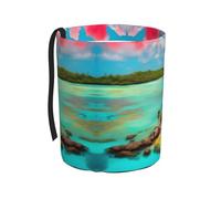 ChenGua Caribbean Scenery Print Car Garbage Bin/Collapsible Car Trash Can Pop Up Trash Bag,for Vehicle Home Office
