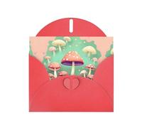 ChenGua Dream Mushroom Print Blank Note Card Set with Red Envelopes, 4 x 6 in Pearl Paper Greeting Cards, for Thank You Wedding