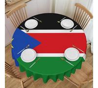ChenGua Flag of South Sudan Print 60in Round Table Cloth, Dining Table Farmhouse Style Tablecloth, for Indoor/Outdoor Home Decor