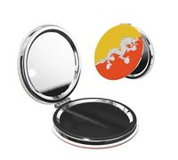 ChenGua Flag of The Kingdom of Bhutan Makeup Mirror Portable Folding Mini Mirror Double Sided Travel Makeup Mirror Round Shape Handheld Pocket Mirror