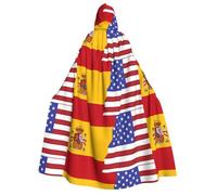 ChenGua Halloween Wizard Hooded Cape, American Spain Flag Print Cloak with Hood Witch Long Robe, for Women Men Cosplay Costume