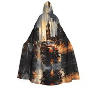 ChenGua Halloween Wizard Hooded Cape, London Color Taxi Print Cloak with Hood Witch Long Robe, for Women Men Cosplay Costume