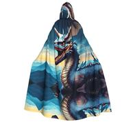 ChenGua Halloween Wizard Hooded Cape, Roaring Dragon Print Cloak with Hood Witch Long Robe, for Women Men Cosplay Costume