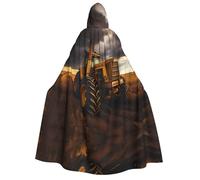 ChenGua Halloween Wizard Hooded Cape, Tractor in the field Print Cloak with Hood Witch Long Robe, for Women Men Cosplay Costume