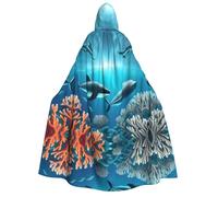 ChenGua Halloween Wizard Hooded Cape, Whales under the sea Print Cloak with Hood Witch Long Robe, for Women Men Cosplay Costume
