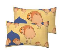 ChenGua Imitation Linen Pillowcase Set of 2, Crooked Owl Print Breathable Pillow Covers Suitable for All-Season 20" X 12"