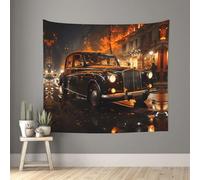ChenGua Interior Decoration Wall Tapestry, London Black Cab Print Art Deco Bedroom Tapestries for Home Office Banners 60x51in
