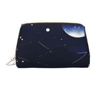 ChenGua Travel Makeup Bag - Serene blue night view Waterproof Makeup Bag Large Capacity PU Leather Cosmetic Bags for Women Print, White, One Size